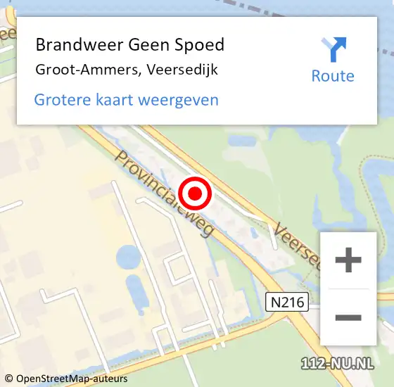 Locatie op kaart van de 112 melding: Brandweer Geen Spoed Naar Groot-Ammers, Veersedijk op 30 augustus 2024 19:11