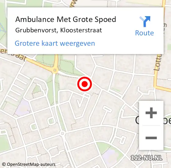 Locatie op kaart van de 112 melding: Ambulance Met Grote Spoed Naar Grubbenvorst, Kloosterstraat op 18 oktober 2014 11:36