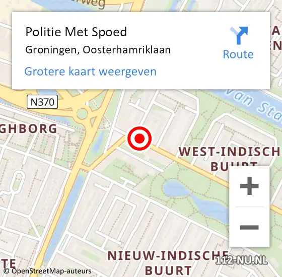 Locatie op kaart van de 112 melding: Politie Met Spoed Naar Groningen, Oosterhamriklaan op 30 augustus 2024 19:17