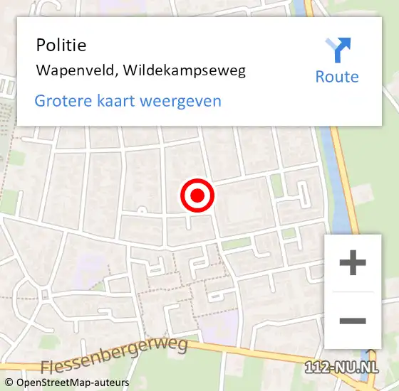 Locatie op kaart van de 112 melding: Politie Wapenveld, Wildekampseweg op 30 augustus 2024 19:21