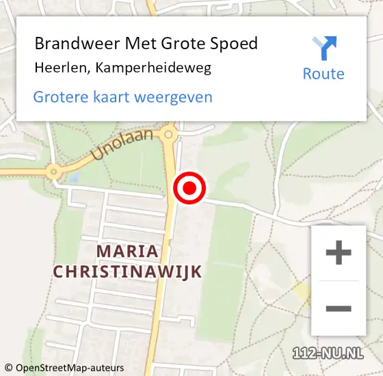 Locatie op kaart van de 112 melding: Brandweer Met Grote Spoed Naar Heerlen, Kamperheideweg op 30 augustus 2024 19:33