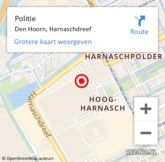 Locatie op kaart van de 112 melding: Politie Den Hoorn, Harnaschdreef op 30 augustus 2024 19:50