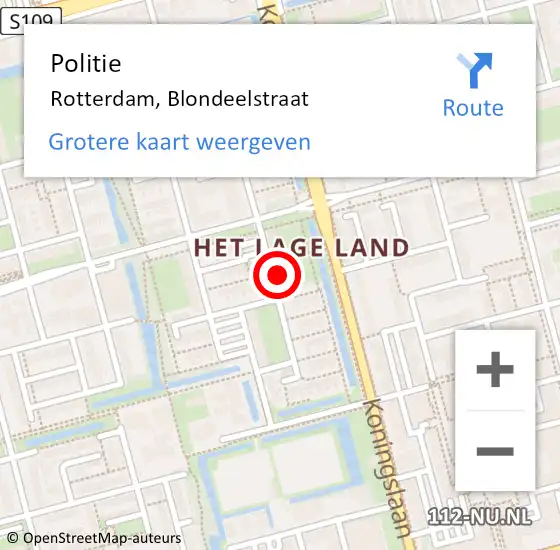 Locatie op kaart van de 112 melding: Politie Rotterdam, Blondeelstraat op 30 augustus 2024 20:41