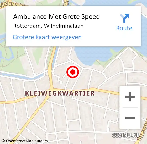 Locatie op kaart van de 112 melding: Ambulance Met Grote Spoed Naar Rotterdam, Wilhelminalaan op 30 augustus 2024 20:58