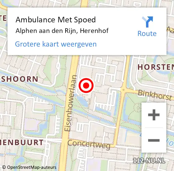 Locatie op kaart van de 112 melding: Ambulance Met Spoed Naar Alphen aan den Rijn, Herenhof op 30 augustus 2024 21:09