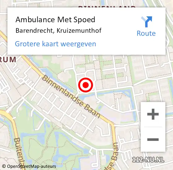 Locatie op kaart van de 112 melding: Ambulance Met Spoed Naar Barendrecht, Kruizemunthof op 30 augustus 2024 21:20