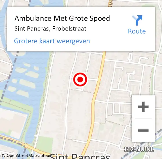 Locatie op kaart van de 112 melding: Ambulance Met Grote Spoed Naar Sint Pancras, Frobelstraat op 18 oktober 2014 11:50