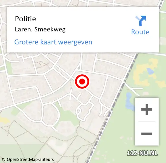 Locatie op kaart van de 112 melding: Politie Laren, Smeekweg op 30 augustus 2024 21:38