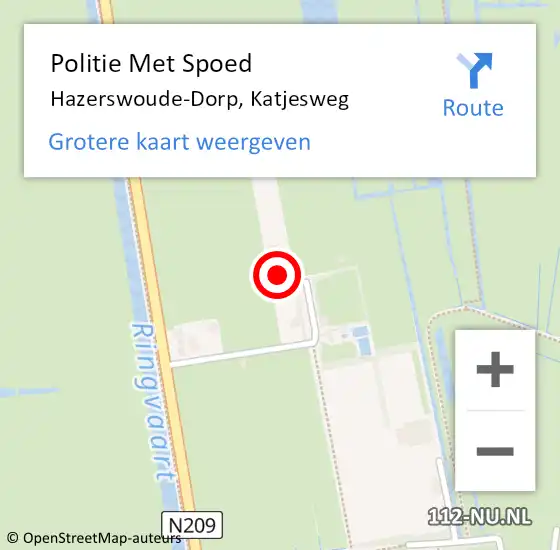 Locatie op kaart van de 112 melding: Politie Met Spoed Naar Hazerswoude-Dorp, Katjesweg op 30 augustus 2024 21:42