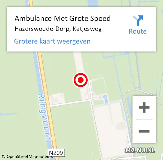 Locatie op kaart van de 112 melding: Ambulance Met Grote Spoed Naar Hazerswoude-Dorp, Katjesweg op 30 augustus 2024 21:44