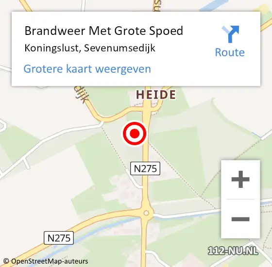 Locatie op kaart van de 112 melding: Brandweer Met Grote Spoed Naar Koningslust, Sevenumsedijk op 30 augustus 2024 21:46