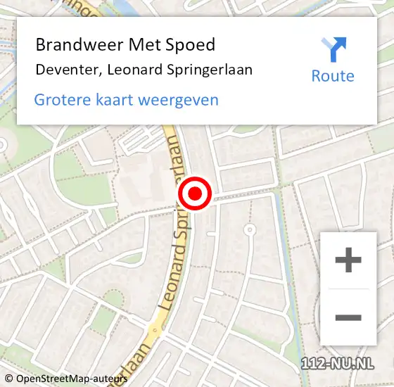 Locatie op kaart van de 112 melding: Brandweer Met Spoed Naar Deventer, Leonard Springerlaan op 30 augustus 2024 22:01