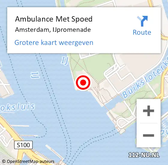 Locatie op kaart van de 112 melding: Ambulance Met Spoed Naar Amsterdam, IJpromenade op 30 augustus 2024 22:20