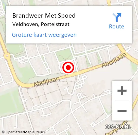 Locatie op kaart van de 112 melding: Brandweer Met Spoed Naar Veldhoven, Postelstraat op 30 augustus 2024 22:52