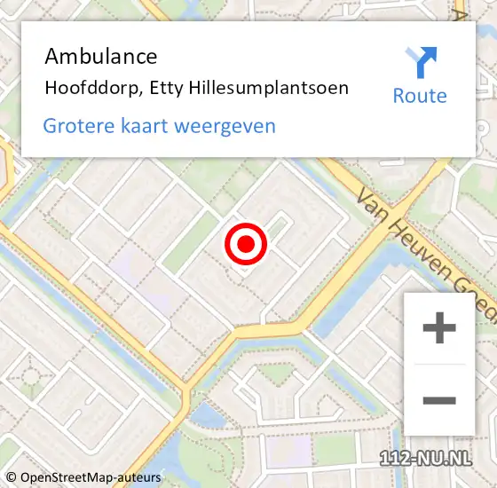 Locatie op kaart van de 112 melding: Ambulance Hoofddorp, Etty Hillesumplantsoen op 30 augustus 2024 23:43