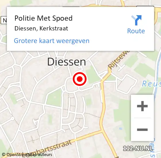 Locatie op kaart van de 112 melding: Politie Met Spoed Naar Diessen, Kerkstraat op 31 augustus 2024 00:36