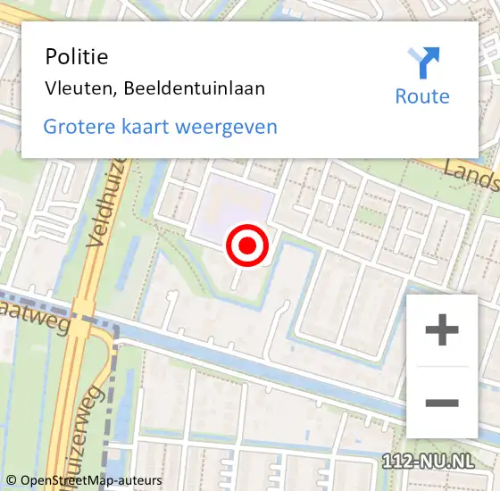 Locatie op kaart van de 112 melding: Politie Vleuten, Beeldentuinlaan op 31 augustus 2024 00:50