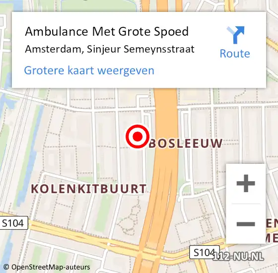 Locatie op kaart van de 112 melding: Ambulance Met Grote Spoed Naar Amsterdam, Sinjeur Semeynsstraat op 31 augustus 2024 01:09