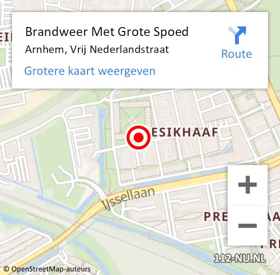 Locatie op kaart van de 112 melding: Brandweer Met Grote Spoed Naar Arnhem, Vrij Nederlandstraat op 31 augustus 2024 01:57