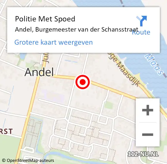 Locatie op kaart van de 112 melding: Politie Met Spoed Naar Andel, Burgemeester van der Schansstraat op 31 augustus 2024 02:01