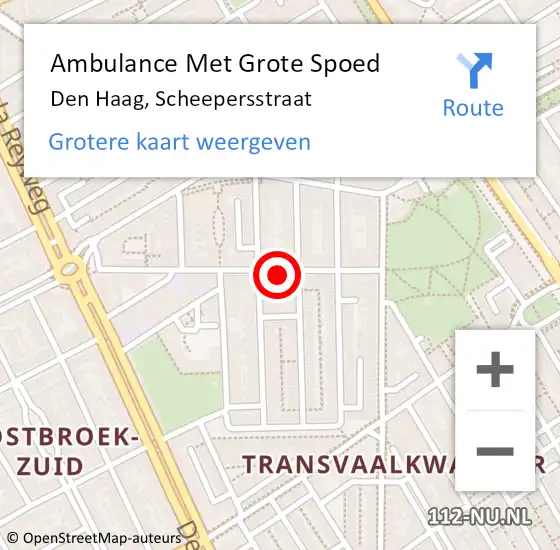 Locatie op kaart van de 112 melding: Ambulance Met Grote Spoed Naar Den Haag, Scheepersstraat op 31 augustus 2024 03:32