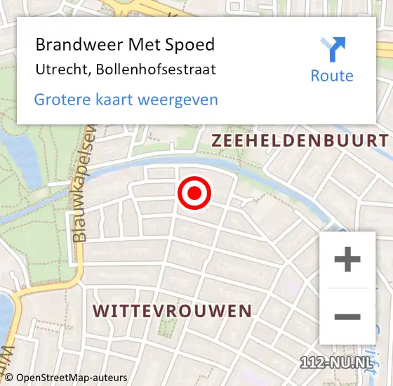 Locatie op kaart van de 112 melding: Brandweer Met Spoed Naar Utrecht, Bollenhofsestraat op 31 augustus 2024 03:58