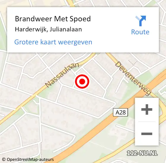 Locatie op kaart van de 112 melding: Brandweer Met Spoed Naar Harderwijk, Julianalaan op 31 augustus 2024 04:16