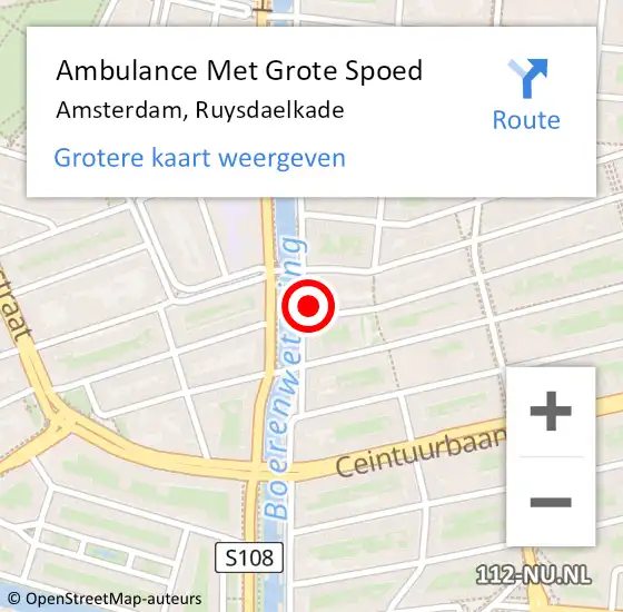 Locatie op kaart van de 112 melding: Ambulance Met Grote Spoed Naar Amsterdam, Ruysdaelkade op 31 augustus 2024 04:17