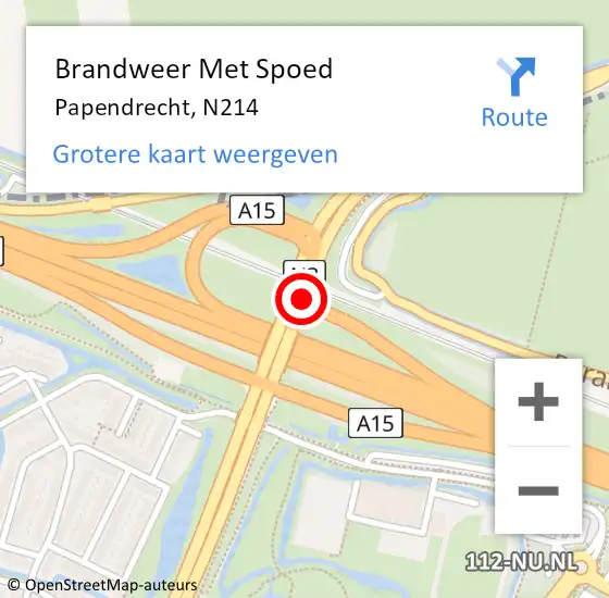 Locatie op kaart van de 112 melding: Brandweer Met Spoed Naar Papendrecht, N214 hectometerpaal: 2,0 op 18 oktober 2014 12:19
