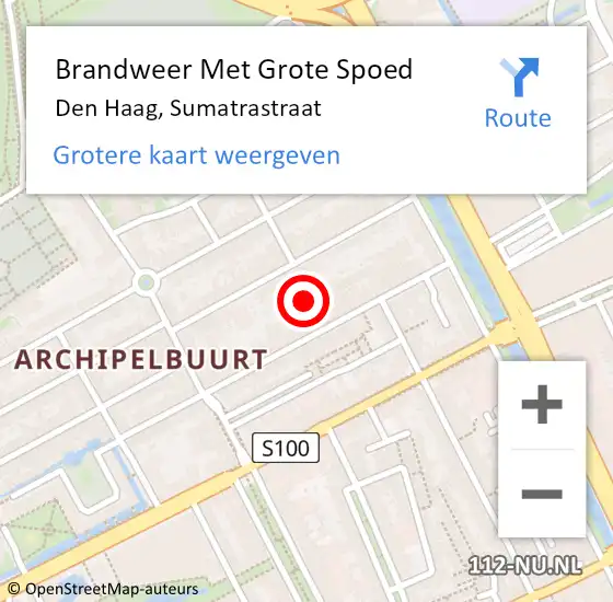 Locatie op kaart van de 112 melding: Brandweer Met Grote Spoed Naar Den Haag, Sumatrastraat op 31 augustus 2024 06:59