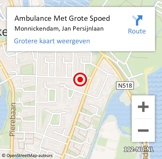 Locatie op kaart van de 112 melding: Ambulance Met Grote Spoed Naar Monnickendam, Jan Persijnlaan op 31 augustus 2024 07:56