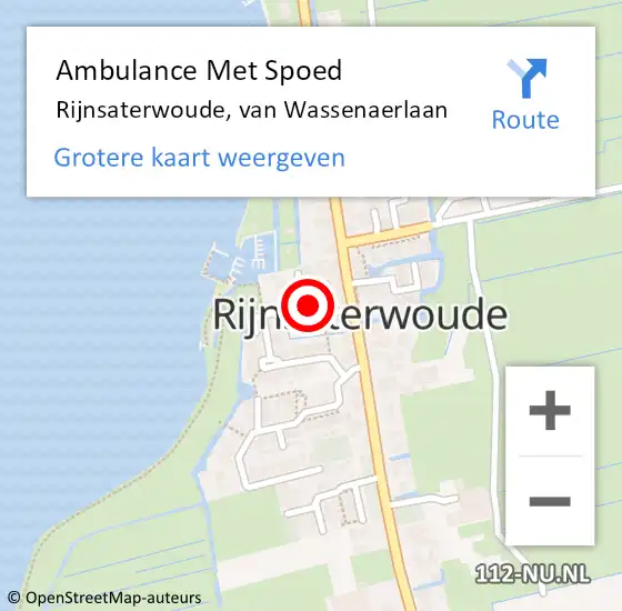 Locatie op kaart van de 112 melding: Ambulance Met Spoed Naar Rijnsaterwoude, van Wassenaerlaan op 31 augustus 2024 08:10