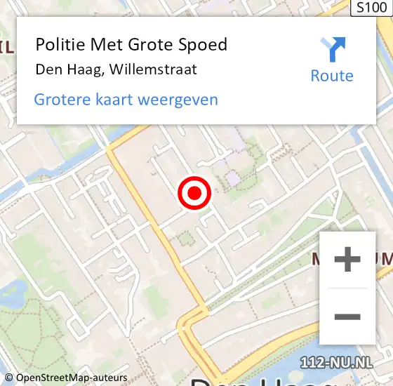 Locatie op kaart van de 112 melding: Politie Met Grote Spoed Naar Den Haag, Willemstraat op 31 augustus 2024 08:21