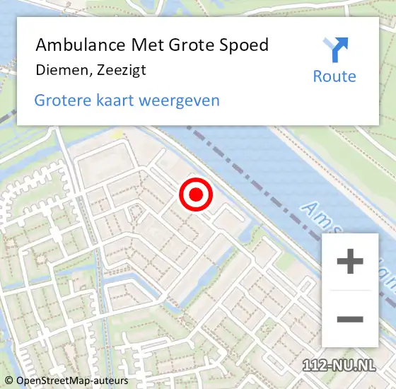 Locatie op kaart van de 112 melding: Ambulance Met Grote Spoed Naar Diemen, Zeezigt op 31 augustus 2024 08:43