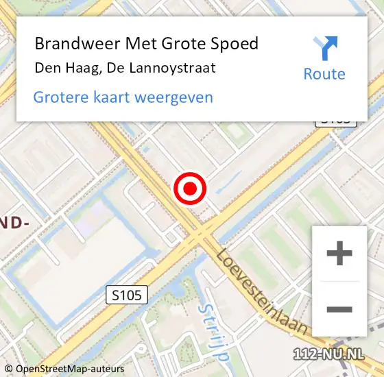 Locatie op kaart van de 112 melding: Brandweer Met Grote Spoed Naar Den Haag, De Lannoystraat op 31 augustus 2024 08:57