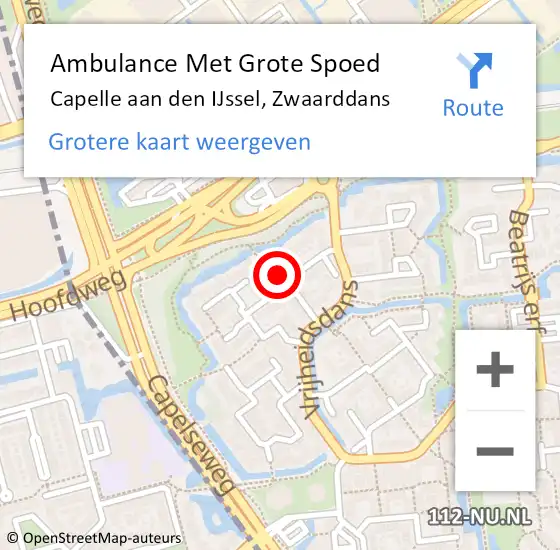 Locatie op kaart van de 112 melding: Ambulance Met Grote Spoed Naar Capelle aan den IJssel, Zwaarddans op 31 augustus 2024 09:30