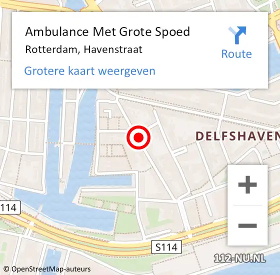 Locatie op kaart van de 112 melding: Ambulance Met Grote Spoed Naar Rotterdam, Havenstraat op 31 augustus 2024 09:51