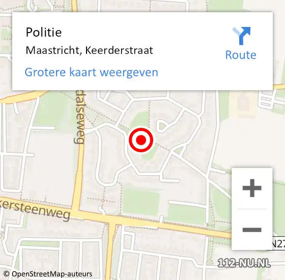 Locatie op kaart van de 112 melding: Politie Maastricht, Keerderstraat op 31 augustus 2024 09:54