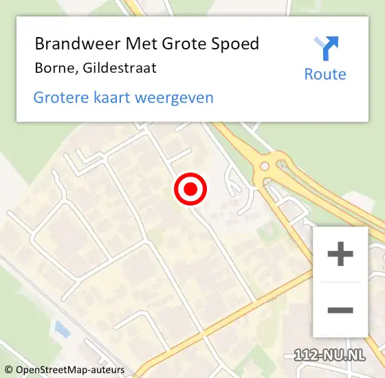 Locatie op kaart van de 112 melding: Brandweer Met Grote Spoed Naar Borne, Gildestraat op 31 augustus 2024 09:54