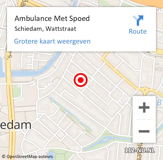 Locatie op kaart van de 112 melding: Ambulance Met Spoed Naar Schiedam, Wattstraat op 31 augustus 2024 09:57