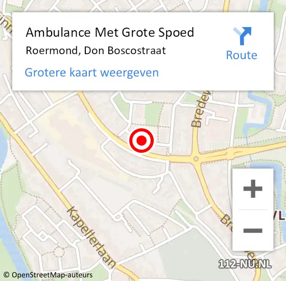 Locatie op kaart van de 112 melding: Ambulance Met Grote Spoed Naar Roermond, Don Boscostraat op 18 oktober 2013 01:25