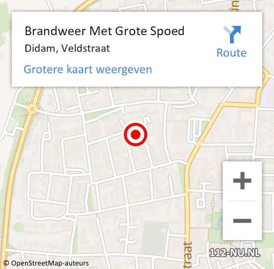 Locatie op kaart van de 112 melding: Brandweer Met Grote Spoed Naar Didam, Veldstraat op 31 augustus 2024 10:19