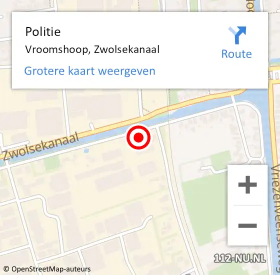 Locatie op kaart van de 112 melding: Politie Vroomshoop, Zwolsekanaal op 31 augustus 2024 10:30