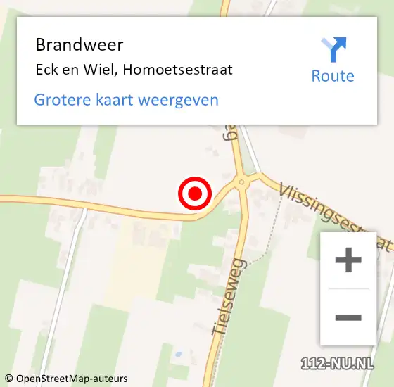 Locatie op kaart van de 112 melding: Brandweer Eck en Wiel, Homoetsestraat op 31 augustus 2024 10:33