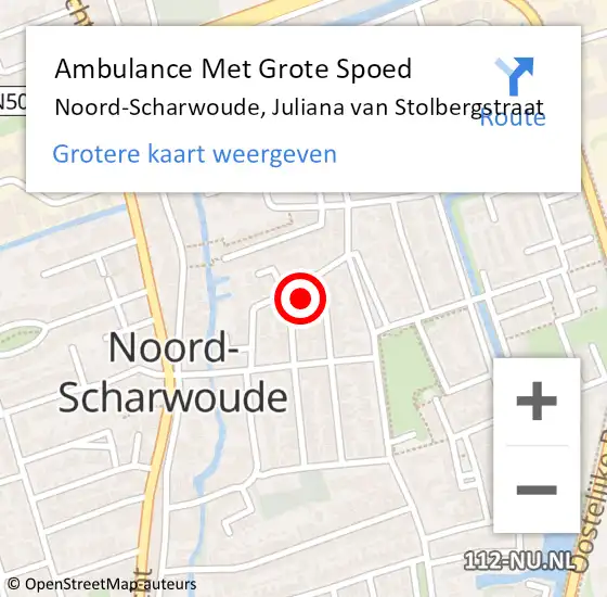 Locatie op kaart van de 112 melding: Ambulance Met Grote Spoed Naar Noord-Scharwoude, Juliana van Stolbergstraat op 31 augustus 2024 10:47