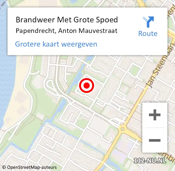 Locatie op kaart van de 112 melding: Brandweer Met Grote Spoed Naar Papendrecht, Anton Mauvestraat op 31 augustus 2024 11:00