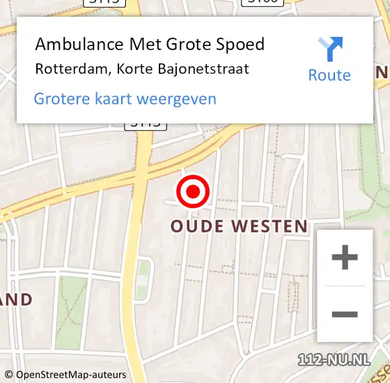 Locatie op kaart van de 112 melding: Ambulance Met Grote Spoed Naar Rotterdam, Korte Bajonetstraat op 31 augustus 2024 11:14