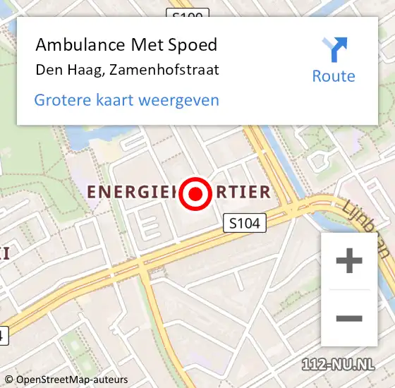 Locatie op kaart van de 112 melding: Ambulance Met Spoed Naar Den Haag, Zamenhofstraat op 31 augustus 2024 11:27