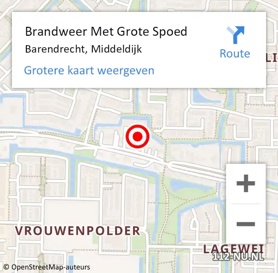 Locatie op kaart van de 112 melding: Brandweer Met Grote Spoed Naar Barendrecht, Middeldijk op 31 augustus 2024 11:44