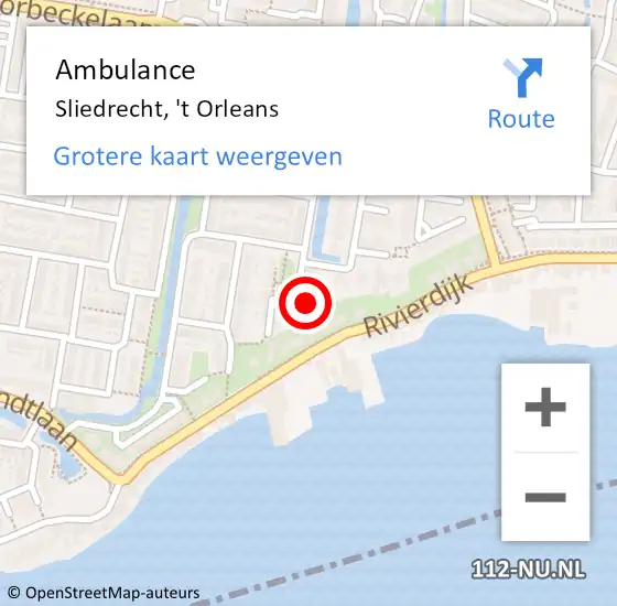 Locatie op kaart van de 112 melding: Ambulance Sliedrecht, 't Orleans op 31 augustus 2024 11:54